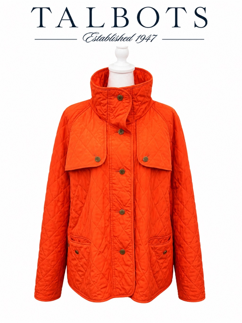 Talbots Persimmon Orange Quilted Button-Front Jacket